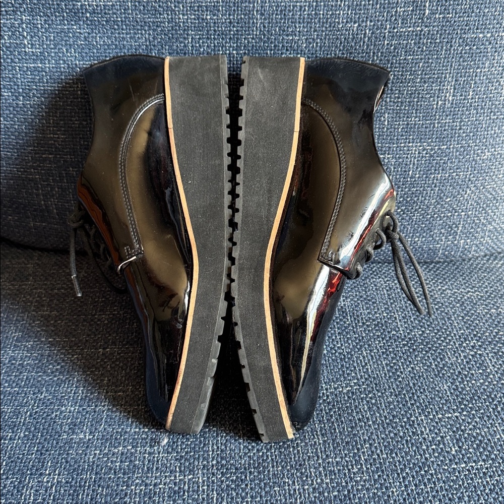 Aldo Size 9 Black Patent Leather Wedge Platform Oxfords - Picture 4 of 4